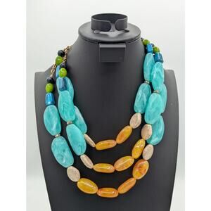 Large Chunky Spring Colors Lucite Three Strand Statement Necklace